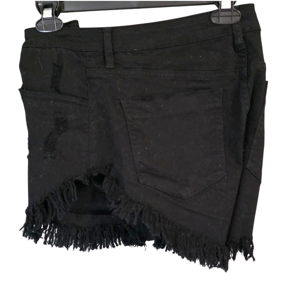 Fashion Nova Denim Shorts Black Frayed Fringe Distressed High - Picture 4 of 10